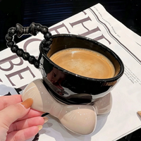 Mug à café en céramique de couleur unie, style minimaliste moderne, avec soucoupe – Anti-fuite, compatible micro-ondes, idéal pour le petit-déjeuner et le thé de l'après-midi