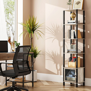 Bibliothèque et étagère à livres Musu à 6 niveaux, étagère à livres étroite avec porte pour petit espace, pour salon, bureau, salle d'étude, entrée - Product Image 2