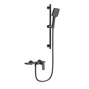 Robinet de baignoire mural exclusif transfrontalier, tout en cuivre, double vitesse, avec douchette supérieure, noyau en céramique, gris anthracite, eau chaude et froide - Product Image 2