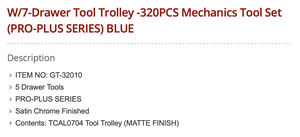 Carrello Portautensili TOPTUL con 7 Cassetti, Set di Utensili Meccanici da 320 Pezzi (SERIE PRO-PLUS) BLU OEM per Officina e <span class=keywords><strong>Garage</strong></span> - Product Image 2