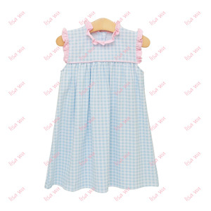Conjuntos de Ropa para Hermanas, Vestidos Azules a Cuadros para Niñas con Volantes Rosas, Conjunto de Ropa de Verano sin Mangas para Niñas - Product Image 5