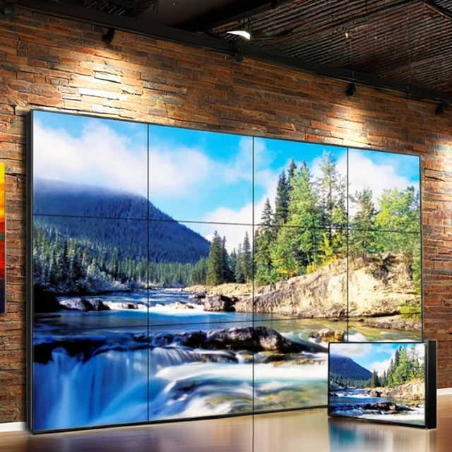 Super Slim 0.88mm Bezel 55 Inch LCD Wall Mounted Digital Advertising Display With OPS Insert & Output for Public Monitoring