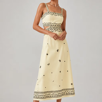 Nouvelle Robe Midi Décontractée de Plage à Col Carré Imprimé Ethnique Jaune Pâle pour Vacances, Collection Été 2026 USA Australie