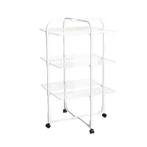 Soporte de secado de ropa plegable de 3 niveles con ruedas para uso en interiores y exteriores Tendedero de ropa blanca