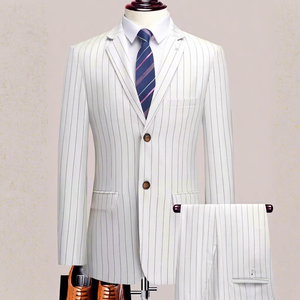 2026 Mens Luxury White Pinstripe <b>Suit</b> Slim Fit Single Breasted Formal Business <b>Wedding</b> Groom Prom Summer Party 2 Piece Set - Product Image 1