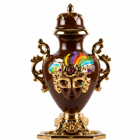 Vase Urne Décoratif en Porcelaine Style Côtier, Façonné à la Main, Écologique, Multicolore, avec Coiffe Ornée de Pierres, à Double Anse