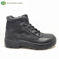 Bottes tactiques pour homme en cuir véritable avec semelle en caoutchouc, fermeture à lacets noirs, style botte d'hiver à la cheville