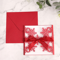Invitation de mariage luxueuse découpée au laser en forme de flocon de neige, carte pop-up 3D avec nœud et pages intérieures fleuries en aquarelle, pour Noël et anniversaires