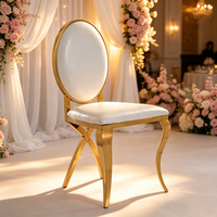 Chaise de salle à manger Luoweisen de luxe en acier inoxydable doré, dossier ovale, rembourrée, pour mariages, banquets, événements, hôtels et restaurants