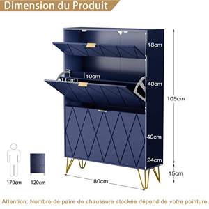 Combohome Meuble à chaussures moderne et durable pour 16 paires, 3 compartiments (2 rangements à chaussures + 1 étagère dissimulée), <span class=keywords><strong>meubles</strong></span> de salon - Product Image 5