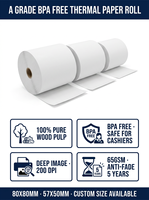 Rollo de Papel Térmico para Caja Registradora de Grado A, 80x80mm 57x50mm, Imagen Nítida, Libre de BPA, para Impresora POS de Supermercado