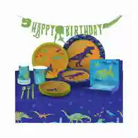 לימון כחול כהה ג 'ונגל דינוזאור ספקי צד קישוט יער מסיבת יום הולדת באנר כלי שולחן צלחת תינוק מקלחת