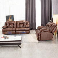 Ensemble de canapés inclinables électriques modernes en cuir marron 3 places avec dossier surdimensionné pour salon et mobilier de maison