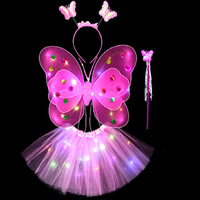 Ailes de papillon lumineuses pour filles, décoration de dos avec jouets brillants, baguette magique merveilleuse, ensemble cadeau pour fête d'anniversaire sur le thème des contes de fées pour enfants