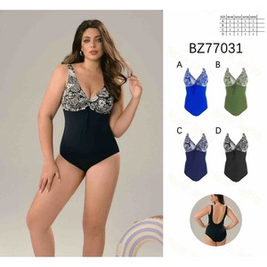 Maillot de bain une pièce grande taille HDJ, effet ventre plat, col en V profond, imprimé floral, noir, taille haute, pour femme BZ77031 - Product Image 3