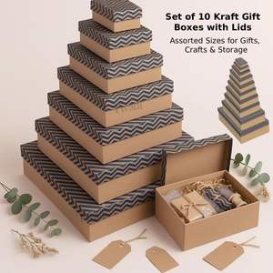 YOHO YH008 Kraft Terrazzo Design Juego <span class=keywords><strong>de</strong></span> cajas anidadas <span class=keywords><strong>de</strong></span> 10 piezas Tapas Tamaños surtidos Cinta <span class=keywords><strong>de</strong></span> material reciclado resistente para regalos - Product Image 5