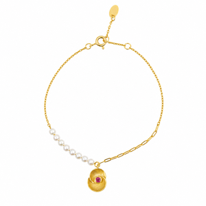 UM Jewelry 925 Silver 18K Gold Plated Calla Lily Whisper Freshwater Pearl <b>Red</b> Zircon Chain <b>Bracelet</b> for Unisex Wedding - Product Image 1