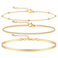 Bracelet de cheville en acier inoxydable plaqué or 18 carats chaîne cubaine Miami bijoux de pied plat serpent empilable pains bracelet de cheville bijoux d'été A0110