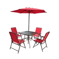 Ensemble de chaises et table de jardin pliantes en fer gris HIFINE avec parasol, résistant aux intempéries, garantie de 2 à 3 ans