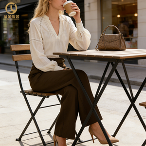 Completo <span class=keywords><strong>Donna</strong></span> Due Pezzi in Cotone e <span class=keywords><strong>Lino</strong></span>, <span class=keywords><strong>Vita</strong></span> <span class=keywords><strong>Alta</strong></span>, Moda Casual, Maniche Lunghe, <span class=keywords><strong>Pantaloni</strong></span> Larghi, Autunno Inverno, Kaki, Nuovo Stile Elegante - Product Image 2