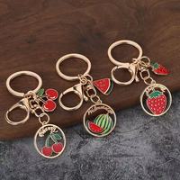 Leuke legering mode fruit sleutelhanger watermeloen aardbei kers hanger creatieve tas charme student rugzak paar handtas