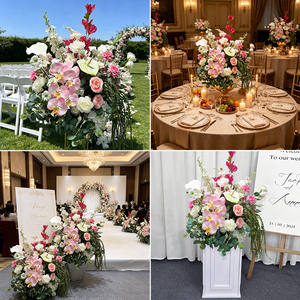 Arreglo Floral Realista de Orquídeas Phalaenopsis y Rosas, Decoración de Flores de Seda en Rosa y Blanco, Ideal para Decoración de Bodas - Product Image 2