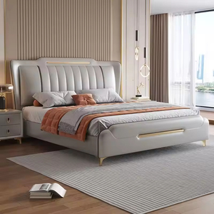 Cadre de lit moderne en cuir capitonné, taille double/queen/<span class=keywords><strong>king</strong></span>, avec espace de rangement, design gain de place, écologique, durable, assemblé en pin - Product Image 1