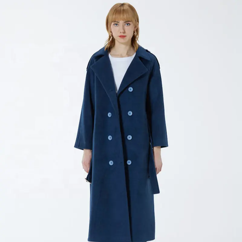 Nieuwe Product Vier-Breasted Steil Haar Blauw Vrouwen Trench Lange Jassen Voor Vrouwen Casual