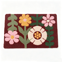 Tapis d'entrée en polyester tissé antidérapant absorbant, motif floral rouge coloré, décoration intérieure et extérieure pour la maison