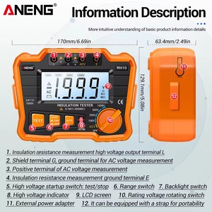 Mégohmmètre numérique Aneng MH10 100/250/500/1000V Testeur de résistance d'isolement et de terre - Product Image 4