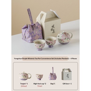 Juego de té de Kung Fu de arcilla pintado a mano con motivos de Glicinia, que incluye una tetera, una taza y un plato, con diseño de peces. - Product Image 6