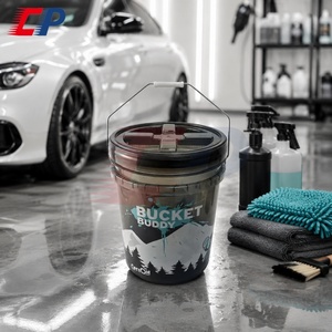 Seau en plastique translucide noir <span class=keywords><strong>pour</strong></span> le lavage automobile avec couvercle à visser et poignée de transport portable - Product Image 2