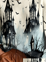 Pull à col rond pour femme, imprimé château hanté, fantômes et chauves-souris, avec transfert thermique, personnalisé, décontracté, pour tous les jours et les fêtes