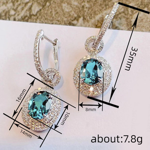 Orecchini Pendenti con Pietra Blu per Donne, Stile Pavé Scintillante, Gioielli alla Moda per Feste - Product Image 4