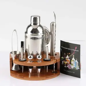 Cocktail Shaker 12 Delige Bar Tools Set Met Stijlvolle Half Ronde Houten Stand Bar Shaker Thuis Professionele Drank Mixer Bartending