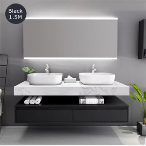 Moderno e minimalista <span class=keywords><strong>in</strong></span> <span class=keywords><strong>legno</strong></span> massello doppio lavandino bagno vanità armadio <span class=keywords><strong>legno</strong></span> galleggiante vanità bagno - Product Image 2