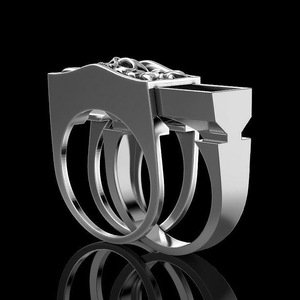 Skull <b>Ring</b> Two-Tone Silver Gold Unisex Punk Style Jewelry Gift Fashion <b>Rings</b> - Product Image 4