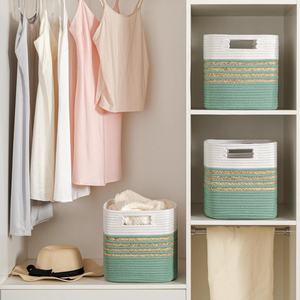 Paniers <span class=keywords><strong>de</strong></span> <span class=keywords><strong>rangement</strong></span> en corde <span class=keywords><strong>de</strong></span> coton tressée en gros, paniers en jacinthe d'eau naturelle pour l'organisation des jouets <span class=keywords><strong>de</strong></span> la crèche, <span class=keywords><strong>de</strong></span> la buanderie et des placards - Product Image 4