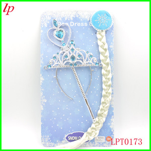 Ensemble Couronne, Baguette Magique et Tresse Elsa La Reine des Neiges en Résine Plastique, Jouet Coiffe LPT0173 - Product Image 1