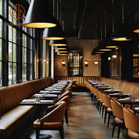 Ensemble de mobilier de restaurant commercial de luxe Ron Group, banquette en cuir à dossier haut, chaise rembourrée, table carrée pour restaurant