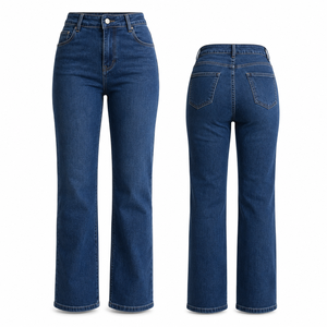 Jeans da Donna a Vita Alta, Gamba Dritta, Eco-Friendly, Traspiranti, Denim Vintage, Lavaggio Medio, Casual, Lunghezza Intera - Product Image 1