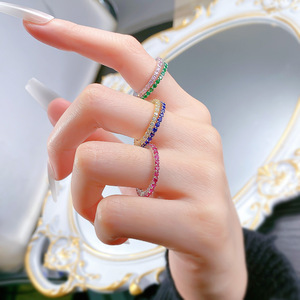 Bague en argent sterling 925 avec diamants et zircone, fine, élégante et unique, rouge / bleu / <span class=keywords><strong>vert</strong></span> - Product Image 5