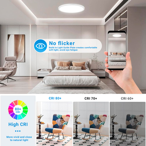 Moderna Lámpara de Techo LED de 15 Pulgadas, 30W, 5CCT, Sin Parpadeo, Montaje Empotrado, Regulable, CRI80+, AC120V, para Dormitorio o Lavandería - Product Image 5