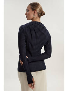 Blusa <span class=keywords><strong>de</strong></span> Punto Vintage para Mujer, Ecológica, <span class=keywords><strong>de</strong></span> Color Sólido, Plisada, <span class=keywords><strong>de</strong></span> Manga Larga, Informal, Ajustada, para Otoño y Primavera - Product Image 4