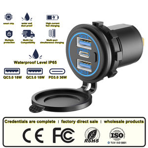 Chargeur de voiture avec 3 ports USB personnalisés, double USB QC3.0, Type C PD3.0, 12V 24V, prise USB pour bus, avec lumière LED et couvercle étanche IP65 - Product Image 4