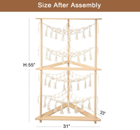 Étagère d'angle en bois pour jouets avec 4 hamacs en macramé tressé, grande capacité, organisateur de peluches, style moderne