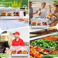 Présentoir de Comptoir pour Condiments d'Hôtel avec Couvercle Roulant, 6 Bacs en Acier Inoxydable, Conteneur de Service Alimentaire