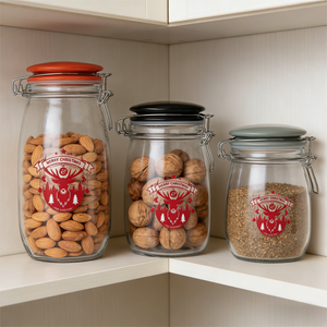 500ml 750ml 1000ml Glazen voorraadpottenset met opdruk, voedselcontainer met keramische klikdeksel, grote cilinder voor de keuken - Product Image 2