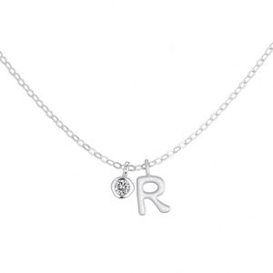 Dylam Dainty <b>Initial</b> Necklace Rhodium Plated 925 <b>Silver</b> 5A Zirconia Tiny -R- Letters Monogram <b>Pendant</b> Necklaces for Women - Product Image 1