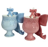 Mug en céramique avec nœud en relief 3D de style sucré, avec cuillère assortie à nœud, couleurs macaron pastel multiples, vaisselle et articles en céramique